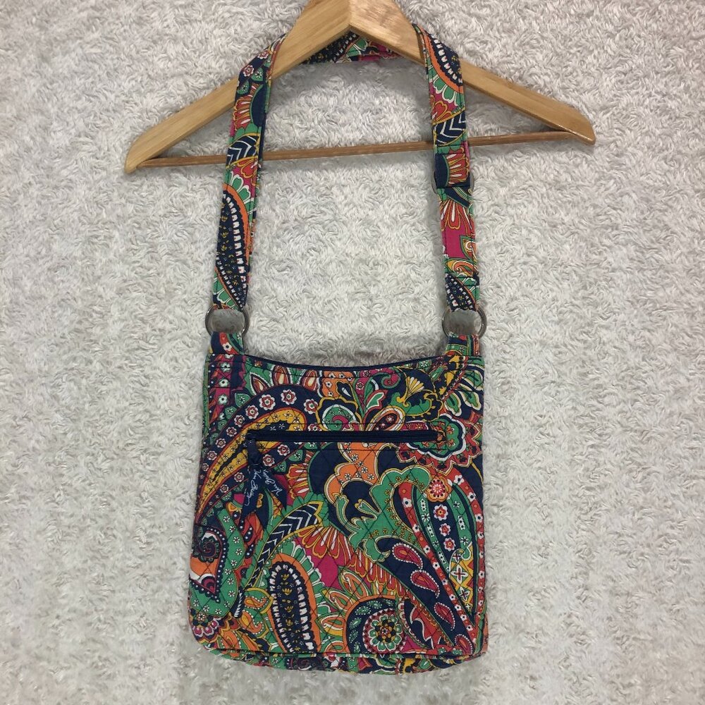 Vera‎ Bradley Quilted Paisley Crossbody Bag Navy Orange Green Hipster Purse